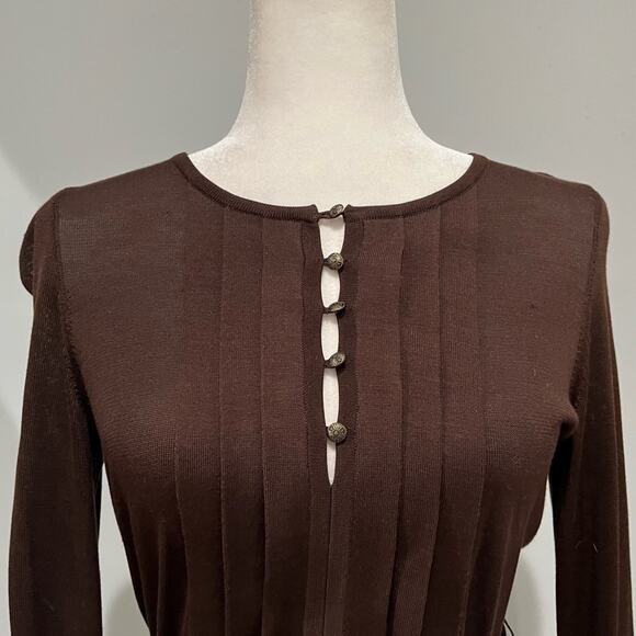 NEW Dana Buchman Silk Pleated Button Belted Tie Waist Bell Sleeve Sweater P NWOT - Picture 9 of 15
